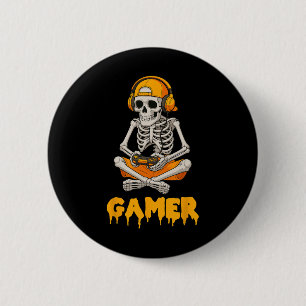 Halloween Skelet Gamer Video Gaming Grappig Skelet Ronde Button 5,7 Cm
