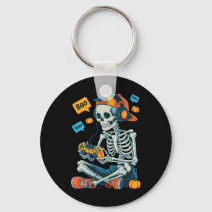 Halloween Skelet Gamer Videospelende Jongens Manne Sleutelhanger