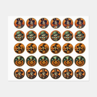 Halloween Skelet Heks & Pompoen Stickerblad – Labels