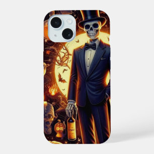 Halloween Skelet in een Tux met een hoge hoed iPhone 15 Hoesje
