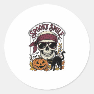 Halloween Skelet Kat Vintage Pompoen Grafisch_1 Ronde Sticker
