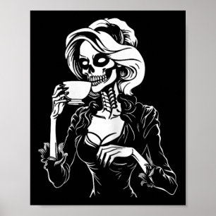 Halloween Skelet Lazy Skull Drink Koffiekosten Poster