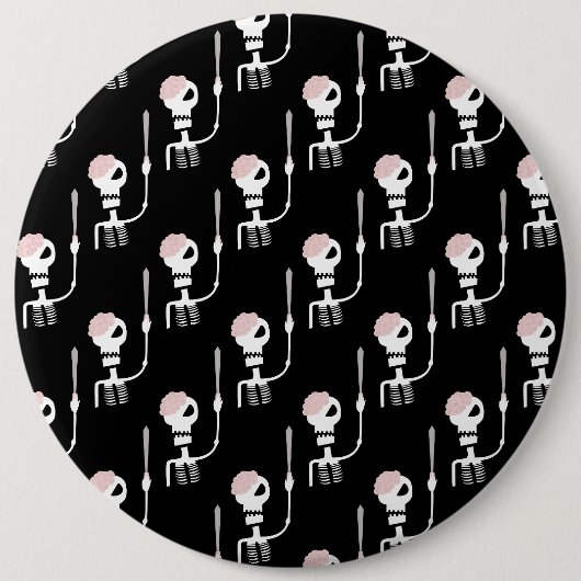Halloween skelet met een zwaard ronde button 6,0 cm (Voorkant)