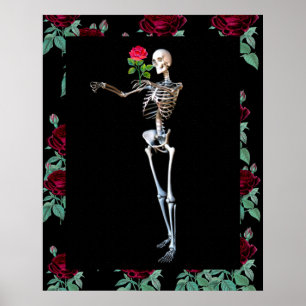 Halloween skelet met Roos Poster