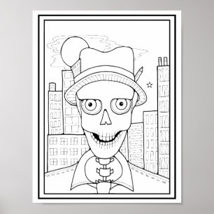 Halloween Skelet Newsman Pers Kleurplaat Art Poster