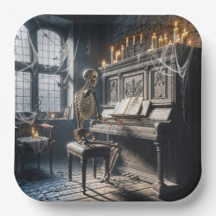 Halloween Skelet Pianist Papieren Bordje