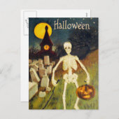 Halloween skelet pompoen briefkaart (Voorkant / Achterkant)