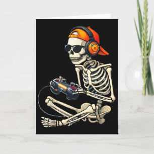 Halloween Skelet Retro Gamer Videospelende Jongens Kaart