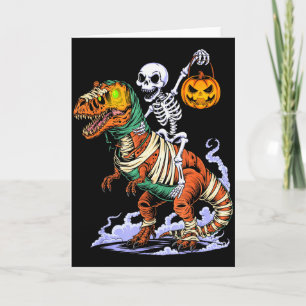 Halloween Skelet Rijdend op Mummie T Rex Dinosauru Kaart