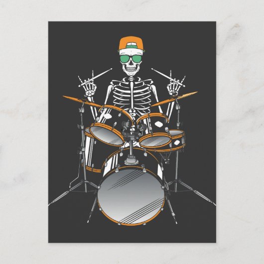 Halloween Skelet Rock Hand Drumspelend Briefkaart (Voorkant)
