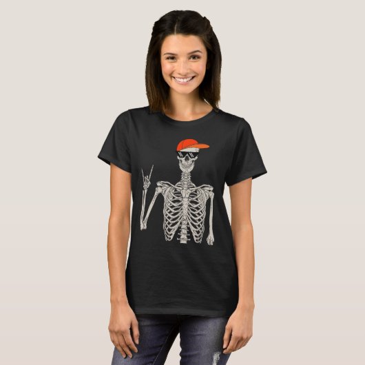  Halloween Skelet Rock On Hand Skelet M T-shirt (Voorkant volledig)