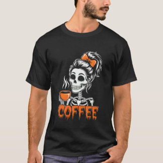 Halloween Skelet Rommelige Knot Koffie Grappige Ko T-shirt