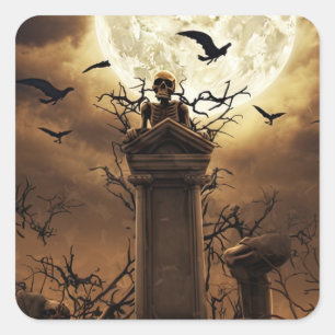 Halloween Skelet Skull Graveyard Cemetery Gothic Vierkante Sticker