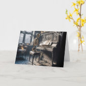 Halloween-skelet speelt piano kaart (Gele Bloem)