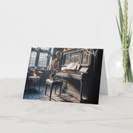 Halloween-skelet speelt piano kaart (Voorkant)