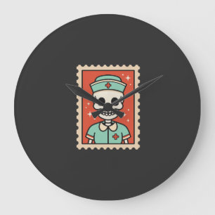 Halloween Skelet Verpleegster Stempel Ontwerp_1 Grote Klok