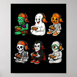 Halloween skelet, zombie gamer video games poster