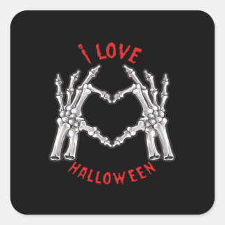 Halloween Skeletale Handen Hart Grappig Gezegde Vierkante Sticker