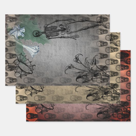 Halloween Skeleton and White Calla Lilies Ephemera Inpakpapier Vel (Set)