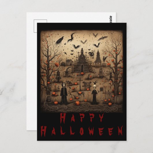 Halloween skeleton art briefkaart (Voorkant / Achterkant)