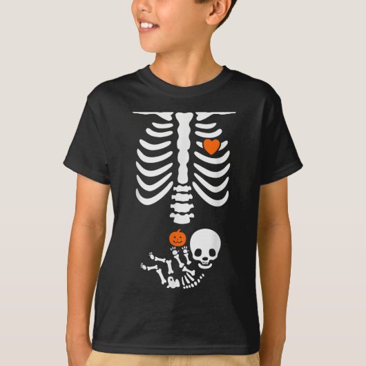 Halloween Skeleton Baby Rib Cage Pregnant Pumpkin T-shirt (Voorkant)