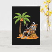 Halloween Skeleton Beach Vacation Palm Tree Pumpki Kaart (Gele Bloem)