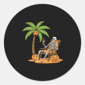 Halloween Skeleton Beach Vacation Palm Tree Pumpki Ronde Sticker (Voorkant)