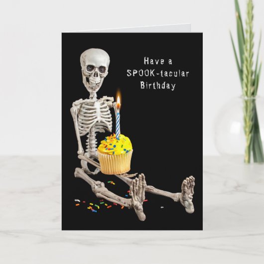 Halloween Skeleton Birthday Cupcake Kaart (Voorkant)