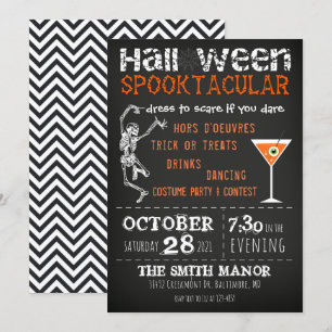 Halloween Skeleton Black Oranje Party Invitation Kaart
