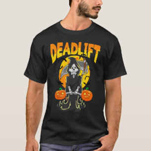 Halloween Skeleton Deadlift Bodybuilder Workout Fi T-shirt