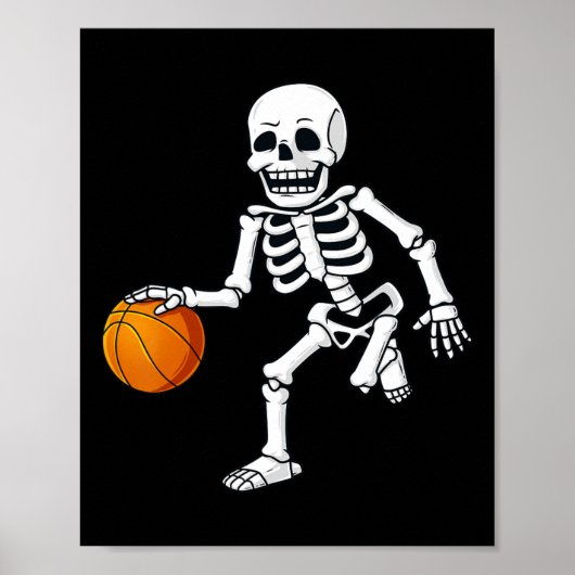 Halloween Skeleton Dribbling Basketball Boys Girls Poster (Voorkant)