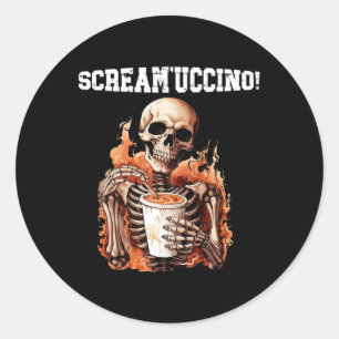 Halloween Skeleton Drink Coffee Scream'uccino! Ronde Sticker