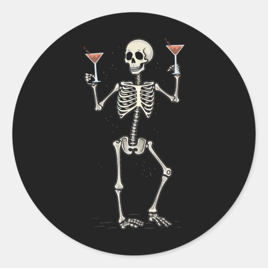 Halloween Skeleton Drink Manhattan Tail Ronde Sticker (Voorkant)