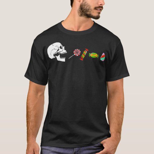 Halloween Skeleton Eats Snoep, Funny Halloween Sup T-shirt (Voorkant)