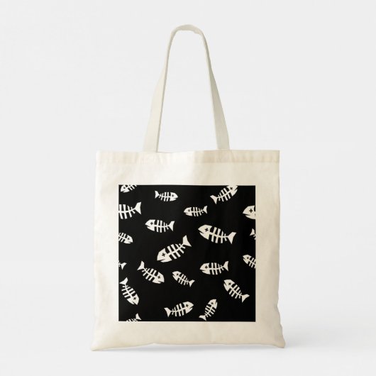 Halloween Skeleton Fish zwarte Canvas tas (Achterkant)