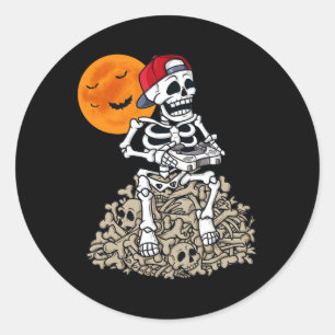 Halloween Skeleton Gamer Boys Kinder Tiener games  Ronde Sticker