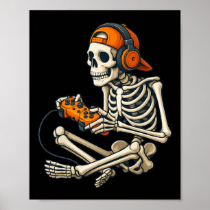 Halloween Skeleton Gamer Hoofdtelefoon Video Gamin Poster