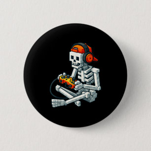 Halloween Skeleton Gamer Pixel Video Gaming Boys M Ronde Button 5,7 Cm
