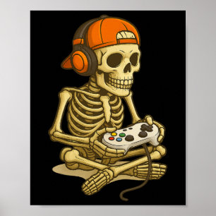 Halloween Skeleton Gamer Video Gaming Boys Man Kin Poster