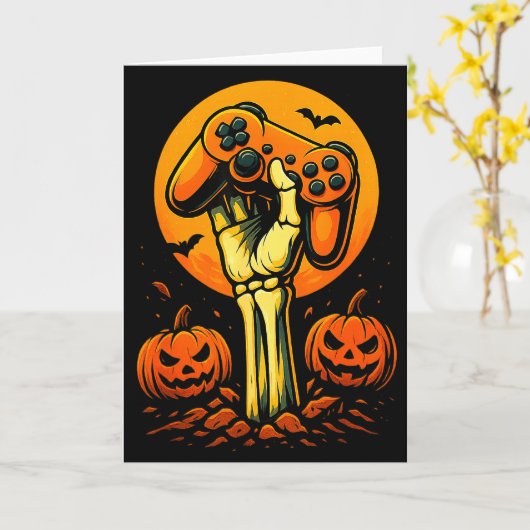 Halloween Skeleton Gamer Video Gaming Controller B Kaart (Gele Bloem)