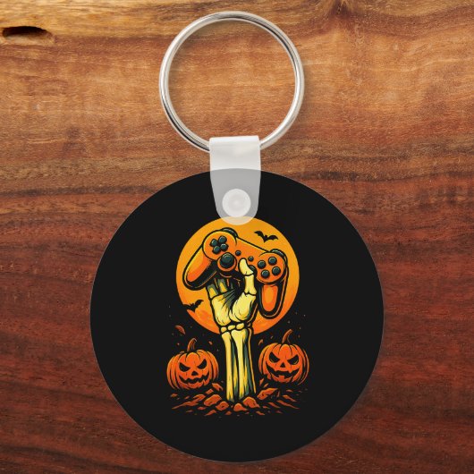 Halloween Skeleton Gamer Video Gaming Controller B Sleutelhanger (Voorkant)