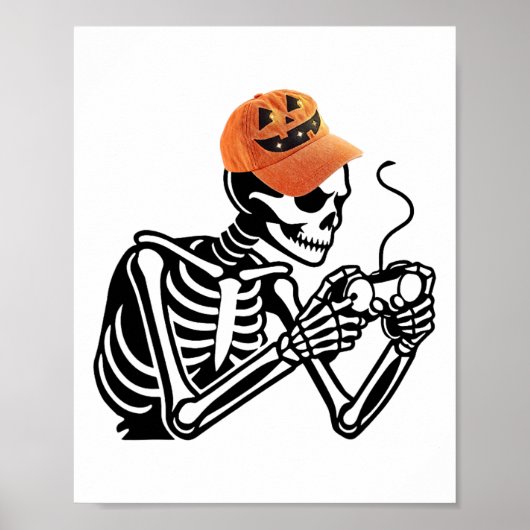 Halloween Skeleton Gamer Video Gaming Mannen Boys Poster (Voorkant)