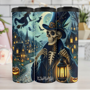 Halloween Skeleton Gentleman met Lantaarn Thermosbeker
