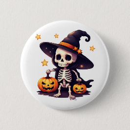 Halloween Skeleton heks fles Pin Ronde Button 5,7 Cm
