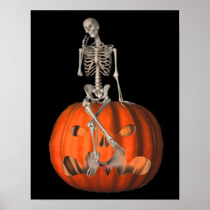 Halloween Skeleton Jack O Lantern Pumpkin Poster