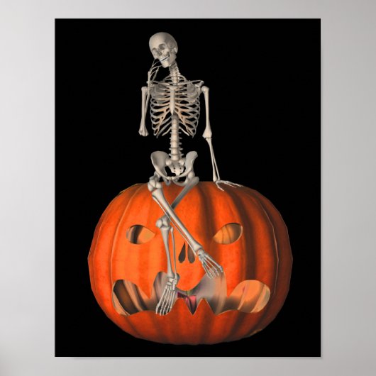 Halloween Skeleton Jack O Lantern Pumpkin Poster (Voorkant)