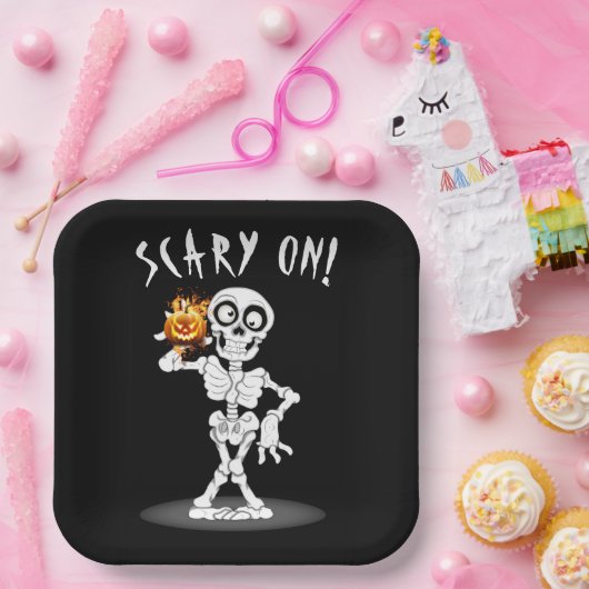 Halloween Skeleton met een Jack-o-lantaarn Papieren Bordje (Feest)