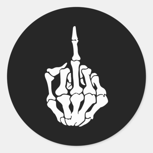 Halloween Skeleton Middle Finger Ronde Sticker (Voorkant)