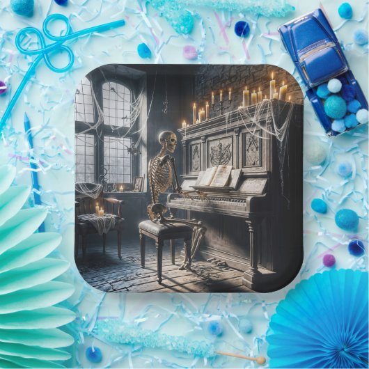 Halloween Skeleton Pianist Papieren Bordje (Feest)