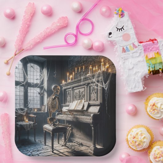 Halloween Skeleton Pianist Papieren Bordje (Feest)